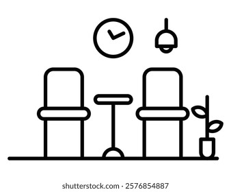 Minimalist waiting room interior vector. Editable stroke.