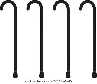 Minimalist Walking Cane Silhouette in Upright Position with Clean Edges