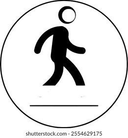Minimalist walking people icon in circular frame 