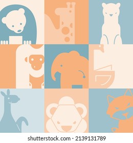 Minimalist wall art of animals in frame illustration vector, for invitation, postcard and poster.