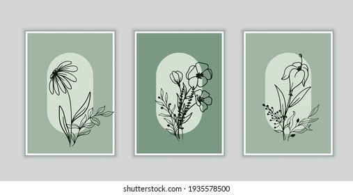 minimalist wall art design. Three pieces poster design. Minimal floral wall art or poster ready to print. Wall frame, art or poster for bed room, living room, lawn and office decor