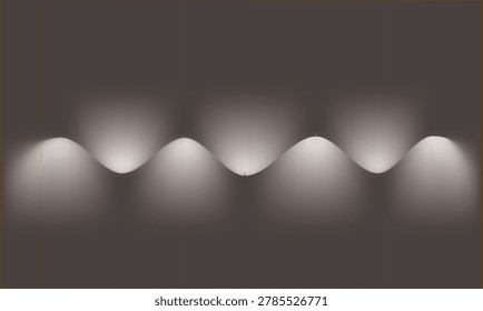 Minimalist wall background with spotlight lighting effects (wall washers) that form a dramatic light arch pattern. Elegant modern interior lighting design with monochrome nuances