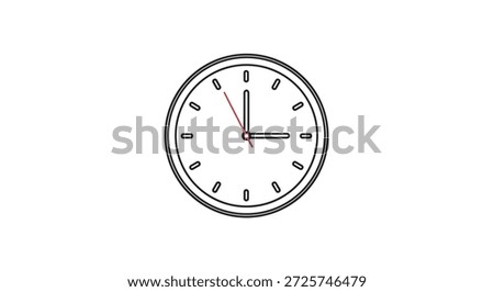 Minimalist wall clock face with simple markings and red second hand shows exactly three o'clock on a clean white background for time management.