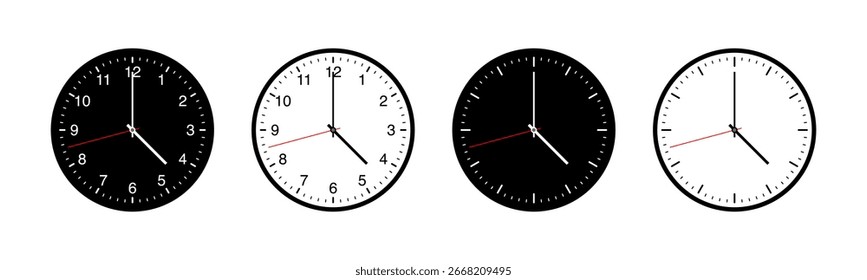 Minimalist wall clock icon isolated on white background. Simple and clean vector illustration, perfect for time related concepts, schedules, punctuality themes, and graphic design projects.