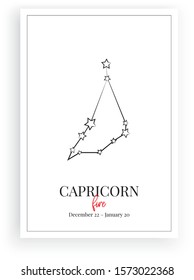 Minimalist wall decoration, Zodiac sign, Capricorn, wall artwork. Poster design isolated on white background,vector, graphic design, wall decals, wall artwork, Capricorn horoscope sign, astrology