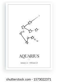 Minimalist wall decoration, Zodiac sign, Aquarius, wall artwork. Poster design isolated on white background, vector, graphic design, wall decals, wall artwork, Aquarius horoscope sign, astrology