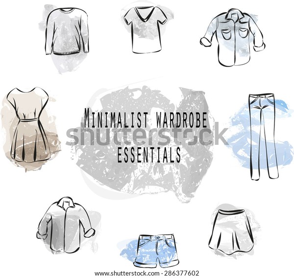 Minimalist Wardrobe Essentials Vector Set Hand Stock Vector