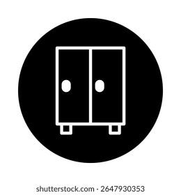 Ilustração minimalista do guarda-roupa que mostra a solução de armazenamento de móveis dentro de um fundo de círculo preto para a decoração da casa