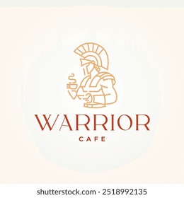 minimalista guerreiro café linha arte ícone logotipo vetor ilustração design. simples guerreiro moderno segurando um conceito logotipo café