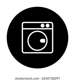 Minimalist washing machine icon design showcasing clean laundry service isolated on solid black background representing efficient appliance