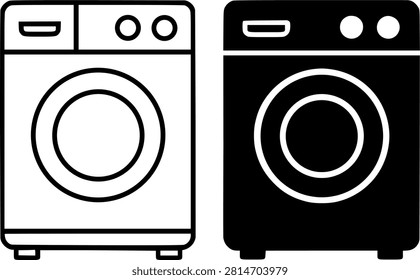 Minimalist washing machine icon in outline and solid (filled) style for UI UX app design