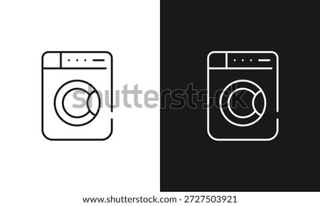 Minimalist Washing Machine Icon Set Featuring Front-Loading Door and Control Panel in Split Black and White Contrast, Clean Line Art for Laundry, Appliance, and User Interface Design Themes
