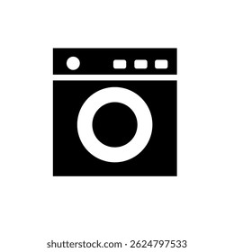 Minimalist washing machine icon widget. Simple and clean filled icon in black. For icon interface, desktop, web and mobile apps. Vector illustration