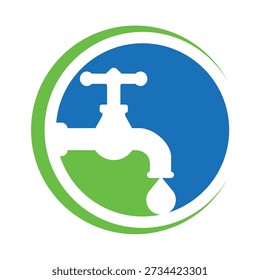 Minimalist water faucet logo vector with simple clean lines and balanced form, representing plumbing, water flow, and home utility services, isolated on white background.