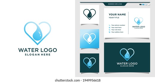 Minimalist Water logo design with love style. Elegant logo template and business card design. Premium Vector