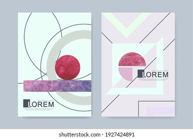 Minimalist watercolor abstract art background with geometric shapes. Minimalistic geometric frames hand drawn art isolated trendy vector graphic illustration