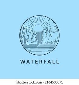 Minimalist waterfall logo line art illustration template design with circle