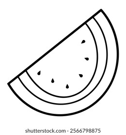 Minimalist Watermelon Slice Black and White Line Drawing Clean Outline Vector Art Icon