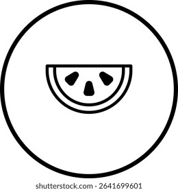 Minimalist watermelon slice icon within a circular frame for diverse applications