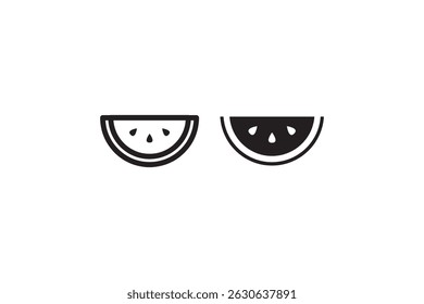 Minimalist watermelon slices icon with halves in black and white design.