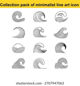 Colección Minimalista Con Iconos De Onda Con Estilizados Diseños De Onda De Arte De Línea
