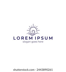 Minimalist wave logo with sun