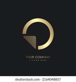 Eine minimalistische Wellen- und Sonnenlogo-Vorlage, goldenes Space-Ocean-Logo, Firmentext und Letter O für Logo-Design