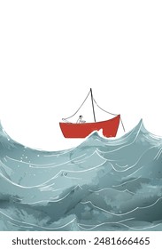 Minimalist Waves in the Sea Vector Illustration in Hand drawn Doodle Style for Kids