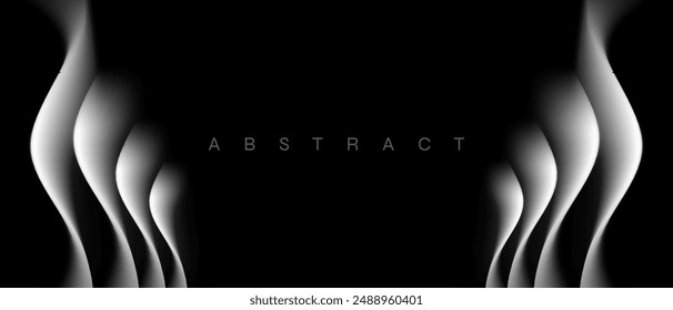 Minimalist wavy abstract element, dark black background