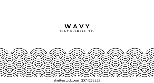 A minimalist wavy background featuring black curved lines on a white surface, creating a rhythmic pattern. The design is simple and elegant, suitable for various applications.