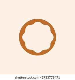 Minimalist Wavy Biscuit and Decorative Frame Icon Set. An elegant series of ochre-toned icons inspired by classic bakery aesthetics. The collection features a detailed wavy-edged biscuit with a frosted center and sprinkles, alongside a minimalist 
