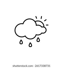 Minimalist weather icon featuring cloud, sun, and rain in simple outline