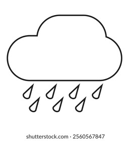 Minimalist weather icon featuring a simple black outline of a cloud with raindrops falling beneath, representing rain or rainy conditions