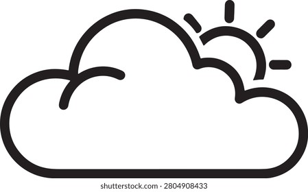 A minimalist weather icon featuring a sun partially obscured by a cloud, rendered in clean black outline style, suitable for mobile applications, web interfaces, and meteorological design projects.