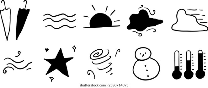 Minimalist Weather Icons: Hand-Drawn Forecast Illustration Set