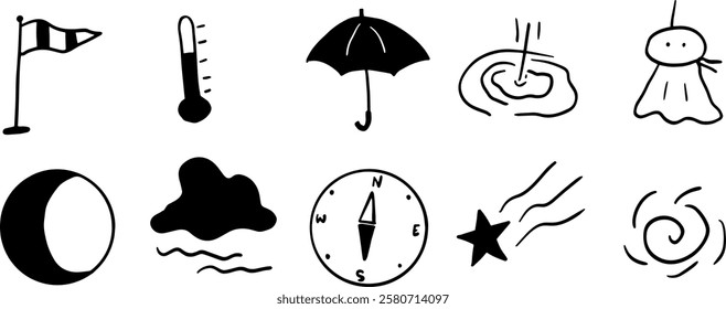 Minimalist Weather Icons: Hand-Drawn Forecast Illustration Set