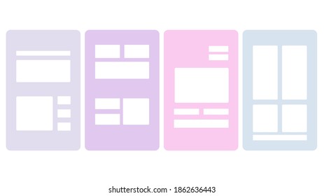 Minimalist web design color frame vectors. Abstract simple design background for mobile app interface, set of light pastel colors decorative illustrations mock up