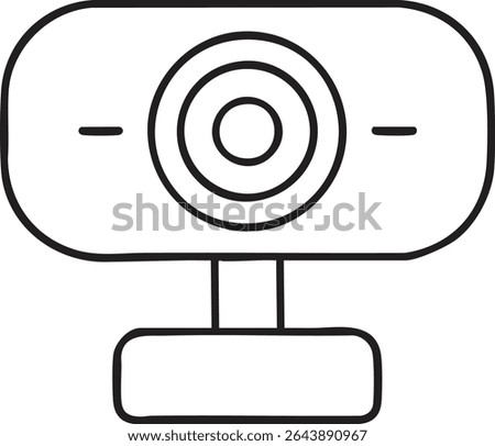 A minimalist webcam icon featuring a circular lens and a simple stand, rendered in a clean black and white outline.