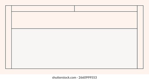 Plantilla de wireframe de página web minimalista. Diseño sencillo para proyectos de diseño. Wireframe incluye encabezado, barra lateral y área de contenido. Ideal para la planificación del Diseño web. Vector de marco con espacio de copia.