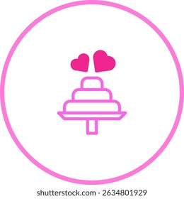 Minimalist wedding cake illustration in pink with hearts for celebration concepts