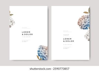minimalist wedding card with hydrangea flower design