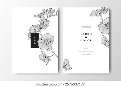 minimalist wedding card with magnolia flower line art design