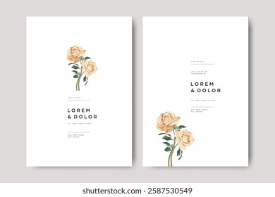 minimalist wedding card with roses flower bouquet design