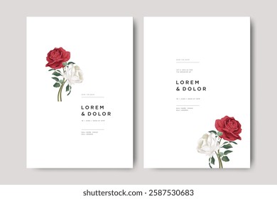 minimalist wedding card with roses flower bouquet design
