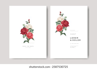 minimalist wedding card with roses flower bouquet design