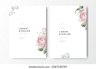 minimalist wedding card with roses flower bouquet design