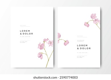 minimalist wedding card with sweet pea flower design