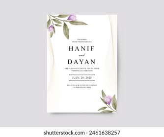 Minimalist wedding card template with Elegant floral watercolor