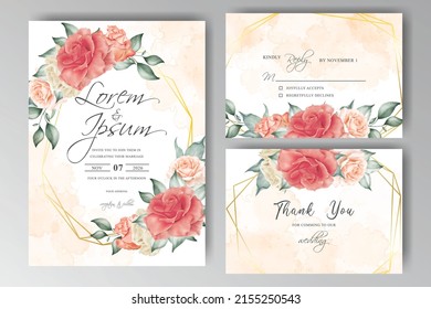 Minimalist wedding card template with floral and watercolor splash concept