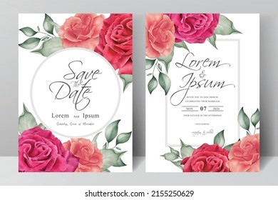 Minimalist wedding card template with floral and watercolor splash concept